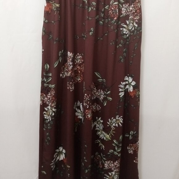 Zattcas Mock Wrap Short Sleeve Maroon Floral Long Tall Maxi Dress Size M - Picture 10 of 12